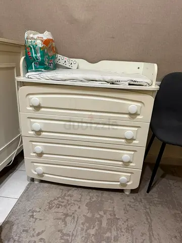 White Wooden Baby Dresser with Changing Top - Good Condition