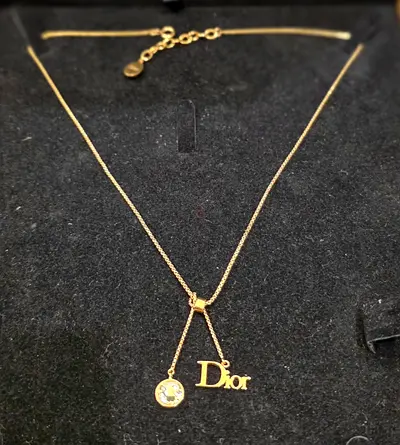 Gold-tone Dior pendant necklace with crystal charm