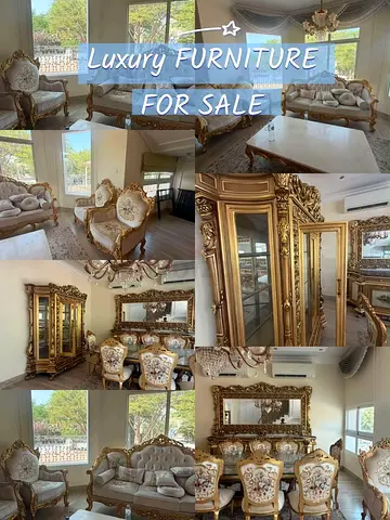 Ornate Gold Living Room Set - Classic European Style (Sofa, Chairs, Cabinet, Mirror)