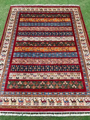 5x7 ft Horses design Afghan Pazyryk Carpet, handmade wool carpet, historical design carpet