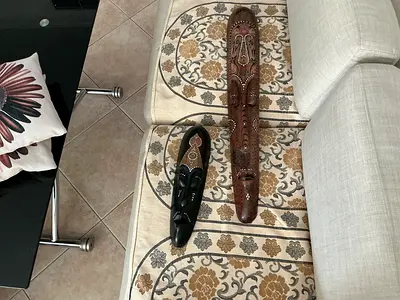 Hand-carved Wooden Tribal Mask Pair — Decorative Wall Masks