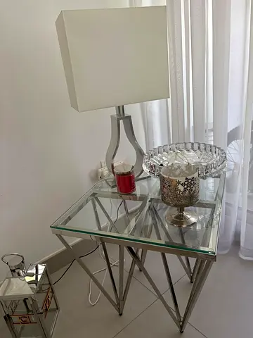 Glass Top Side Table with Metal Frame - Modern End Table