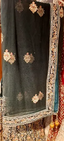 Black embroidered dupatta / shawl with gold threadwork