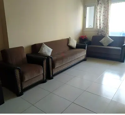 3-piece brown fabric sofa set — 2-seater, 3-seater and single chair