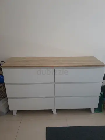Home Box 6-drawer Dresser - White with Light Wood Top, Good Condition