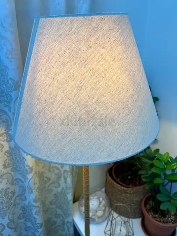 Tall Rope-Style Floor Lamp with Beige Fabric Shade
