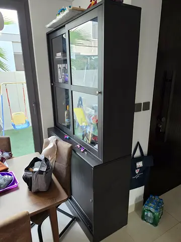 IKEA Glass Display Cabinet & Storage Cupboard - Black-Brown