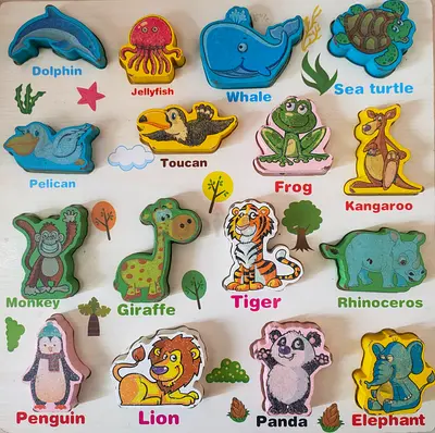 Wooden Animal Puzzle Set - 16 Colorful Pieces (Good Condition)