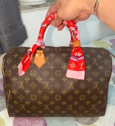 Louis Vuitton Speedy 30 Monogram Handbag with Scarf-wrapped Handles