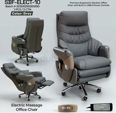 Electric Massage Recliner Office Chair with USB & Power Controls - Grey
