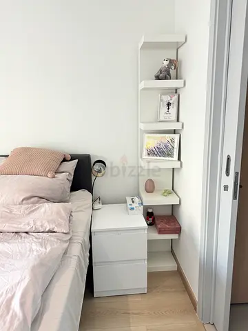 White corner wall shelves unit - 5 tiers, modern compact unit