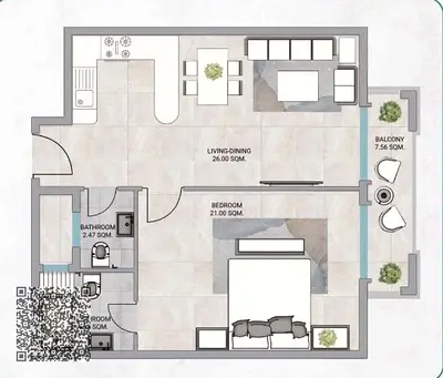 Own a one-bedroom apartment with a living room at Kentia Residence in Ajman—be the first to live in it. It offers a spacious area of 1,110 square f
