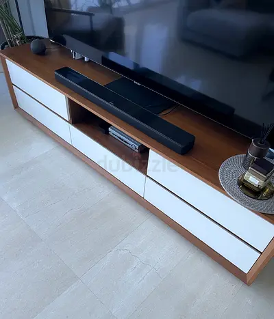 OD. Wooden TV Unit with White Drawers - Great Condition