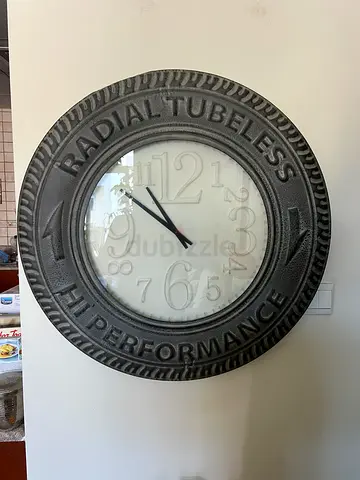 Wall clock designed as a vintage tire - large decorative clock