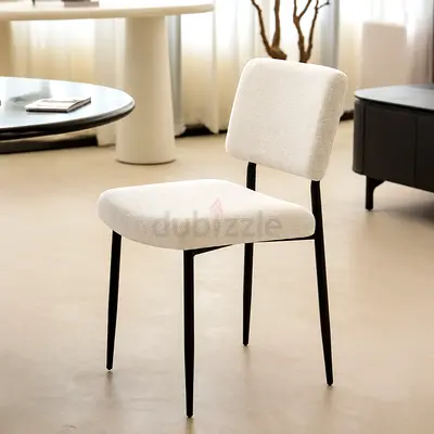 Home Kode Arista 6x Dining Chair – Off-White Fabric & Black Metal Legs