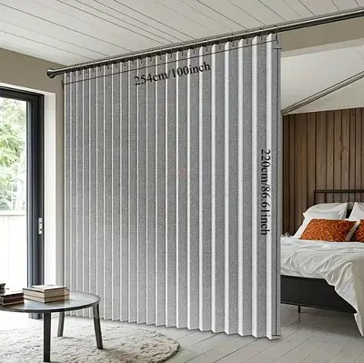 Pair of Grey Vertical Fabric Curtains 254cm x 220cm (100" x 86")
