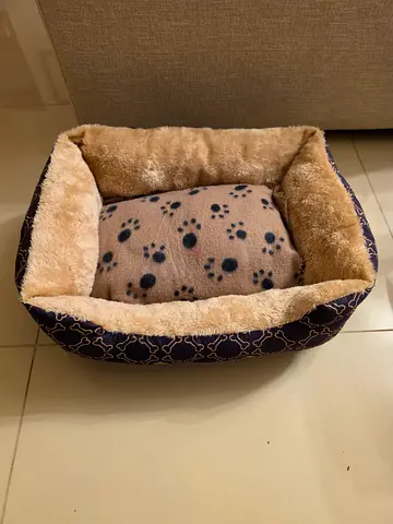 Soft plush cat bed with paw-print cushion - gently used / Cat bag / Pet carrier/ Toilet home