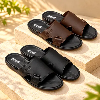 Aerosoft Men’s Slip-On Slippers | Black & Brown | Sizes 39–44