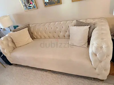 Beige Tufted Chesterfield Sofa - 3 Seater, Good Condition