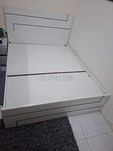 White Wooden Bed Frame with Storage Drawers - Good Condition