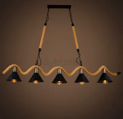 Industrial Rope Pendant Light - 5-Light Black Metal Chandelier