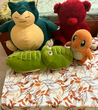 Set of 4 Plush Toys – Snorlax, Charmander, Red Teddy and Green Crocodile