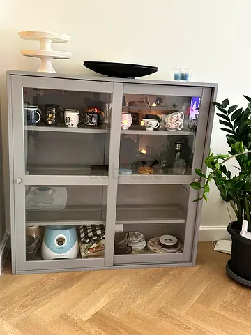 IKEA HAVSTA Grey Glass Door Wooden Display Cabinet - Good Condition