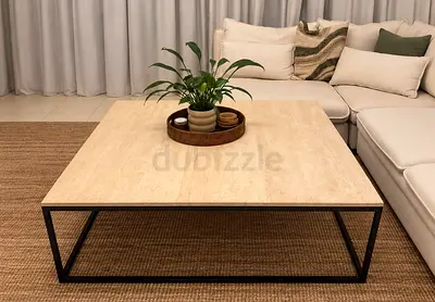 Square Marble Top Coffee Table with Black Metal Frame