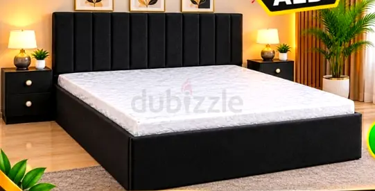 King Size Fabric Bed Frame with Padded Headboard - Black