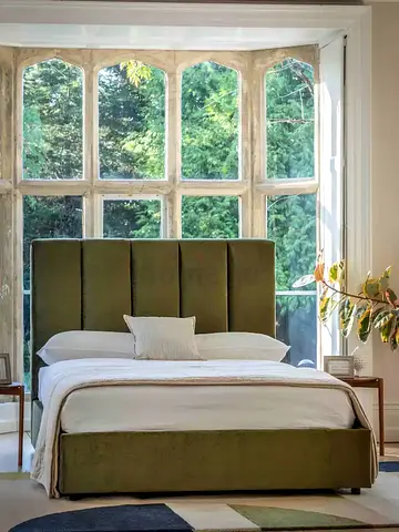 Sage green velvet sleek line queen hydraulic bed