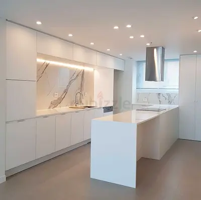Modern white kitchen with island