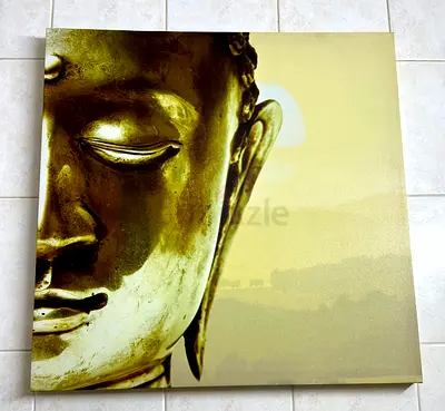 Large Golden Buddha Canvas Wall Art - Calm Zen Decor 60 x 60 cm