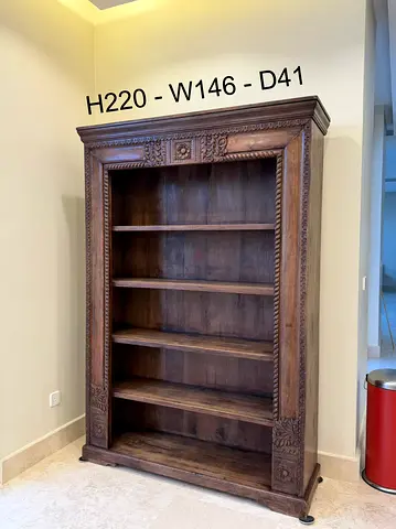 Hand Carved Solid Wood Bookcase (5 Shelves)