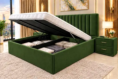 Brand new King Size bed Ottoman Storage Bed with Vertical Channel Headboard - Green