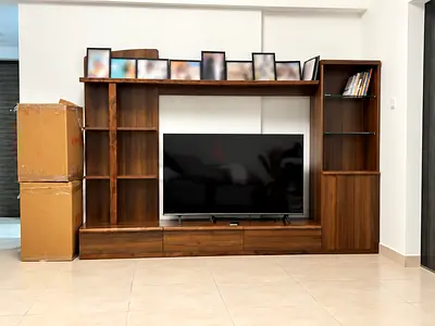 TV shelving unit with book shelf Oak tree wood