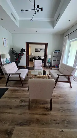 Set of 4 Mid-Century Modern Lounge Chairs with Round Top Glass Coffee Table - Light Beige