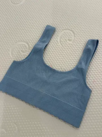Light Blue Ribbed Crop Sports Bra / Bralette - Size S