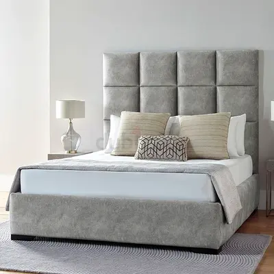 Grey Upholstered Bed with Quilted Headboard - King Size