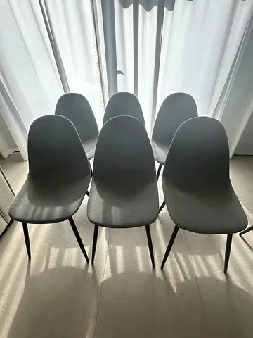 Set of 6 Modern Grey Dining Chairs with Metal Legs