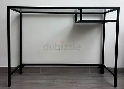 Minimalist Black Metal Computer Desk with Raised Side Shelf