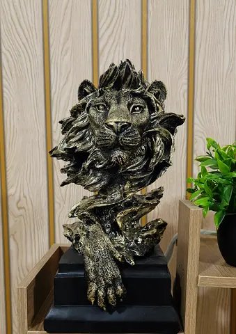 Decorative Lion Head Statue - Metallic Finish