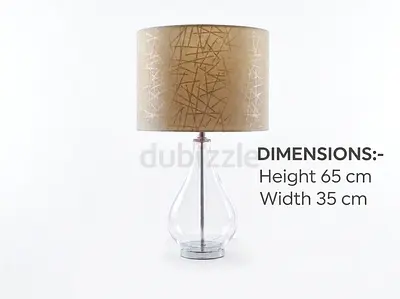 Clear Glass Table Lamp with neutral Beige Fabric Shade - 65cm Height