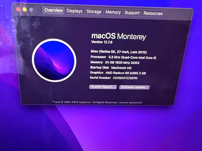 iMac Retina 5K 27-inch (Late 2015) - 3.3GHz i5, 24GB RAM, Radeon R9 M395