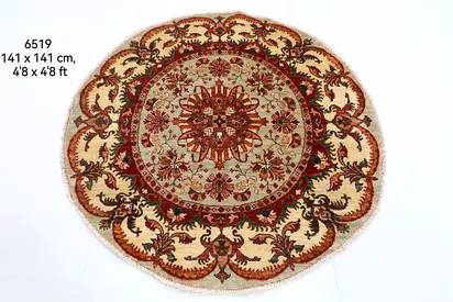 Handmade new Round Oriental Wool Rug 141 x 141 cm (4'8" x 4'8") - Good Condition
