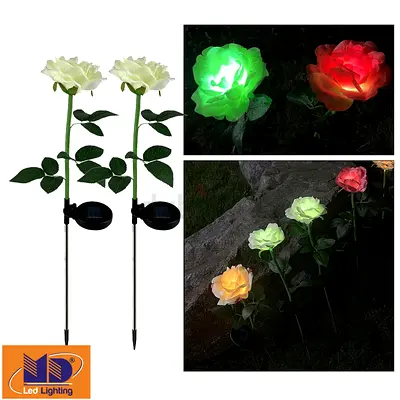Set of 2 Solar LED Rose Garden Lights - Color Changing Outdoor Stakes