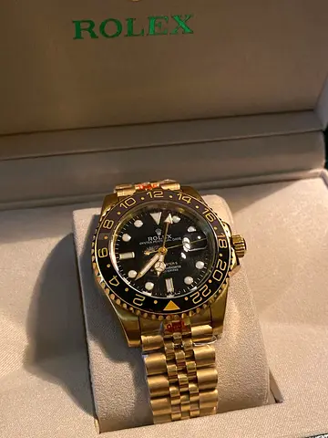 Rolex GMT-Master II Yellow Gold Jubilee Bracelet (Black Dial) - master copy