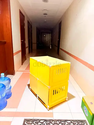 Yellow Portable Pet Carrier Stack (2-tier) on Wheels