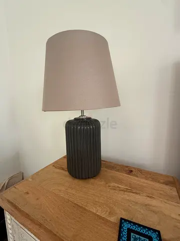 100 AED for Set of 2 Gray Ceramic Table Lamp with Beige Fabric Shade - excellent  Condition