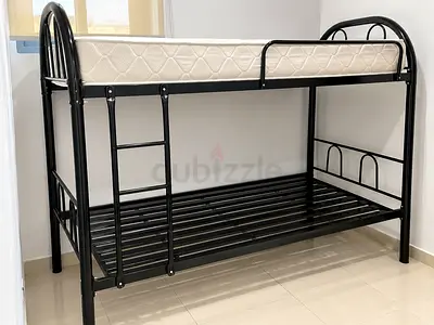 Metal Bunk Bed Frame with Single medical Mattresses — Black, perfect Condition
