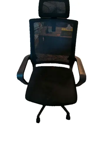 Black ergonomic mesh office chair with headrest
